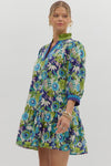 Floral Drop Ruffle Stripe Accent Dress
