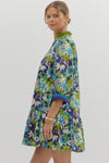 Floral Drop Ruffle Stripe Accent Dress