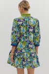 Floral Drop Ruffle Stripe Accent Dress