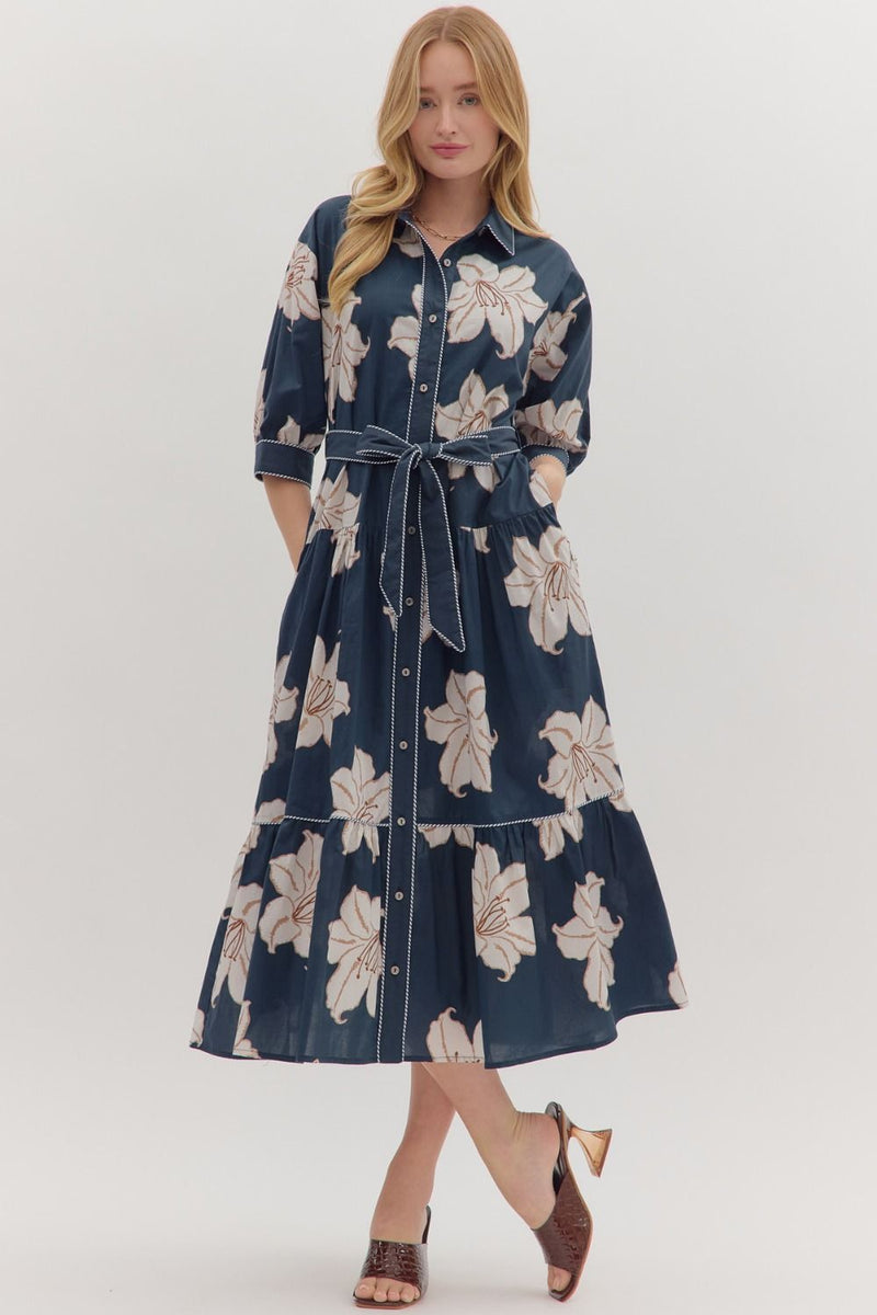 Navy Floral Midi