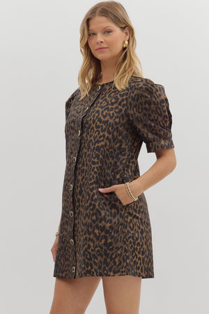 Leopard Button Up Classic Dress