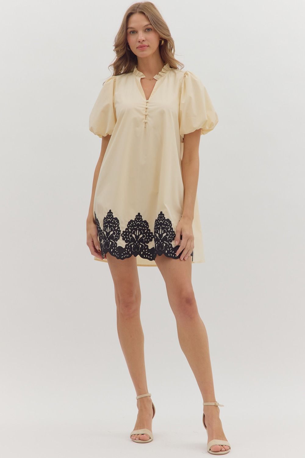 Cream Dress w/ Black Trim Detail