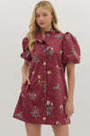 Floral Bubble Sleeve Dress w/ Ruffle Trim