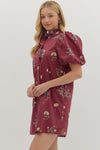 Floral Bubble Sleeve Dress w/ Ruffle Trim