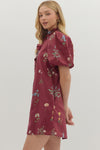 Floral Bubble Sleeve Dress w/ Ruffle Trim