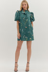 Floral Bubble Sleeve Dress w/ Ruffle Trim