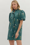 Floral Bubble Sleeve Dress w/ Ruffle Trim