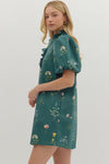 Floral Bubble Sleeve Dress w/ Ruffle Trim