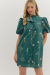 Floral Bubble Sleeve Dress w/ Ruffle Trim