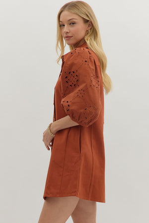 Eyelet 3/4 Sleeve Mini Dress
