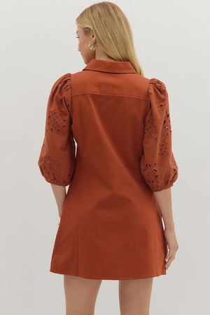 Eyelet 3/4 Sleeve Mini Dress