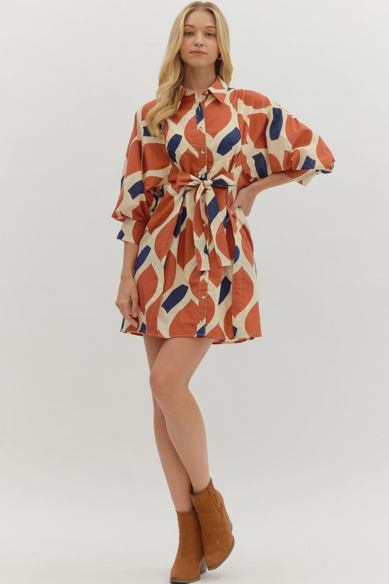 Entro Abstract Front Tie Mini Dress