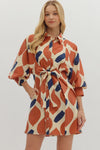 Entro Abstract Front Tie Mini Dress