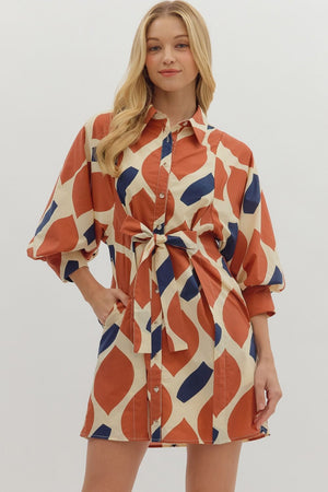 Entro Abstract Front Tie Mini Dress