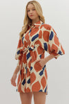 Entro Abstract Front Tie Mini Dress