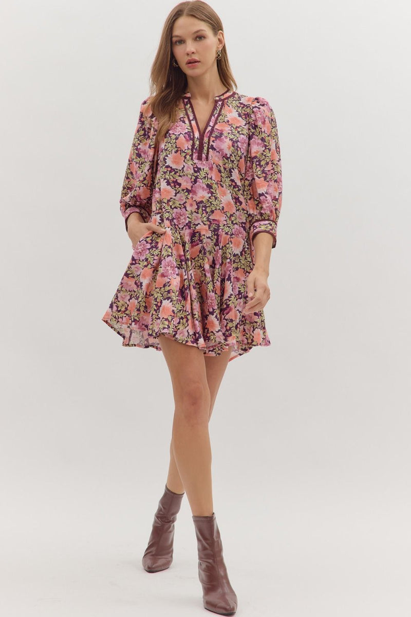 Plum Pleated Back Detail Dress