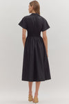 Short Sleeve Zip up Smocked Waist Midi