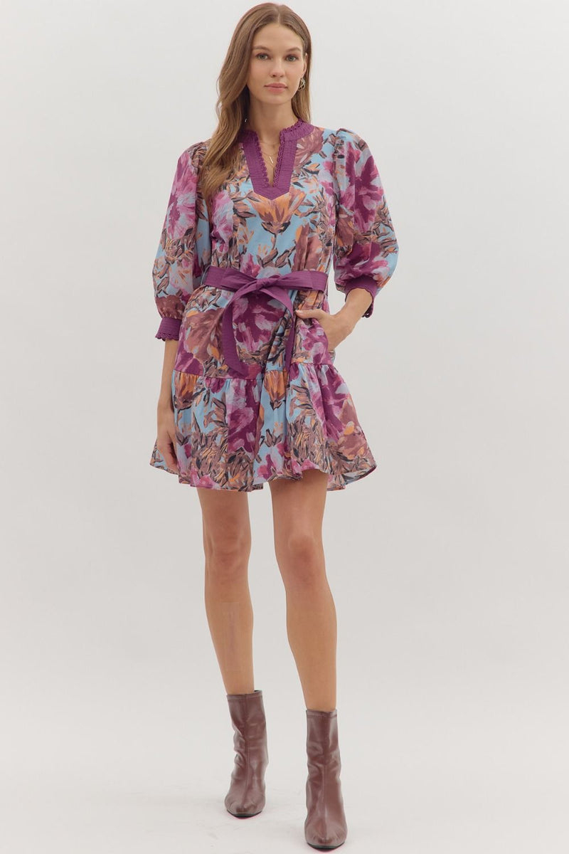 Plum Front Tie Mini Dress
