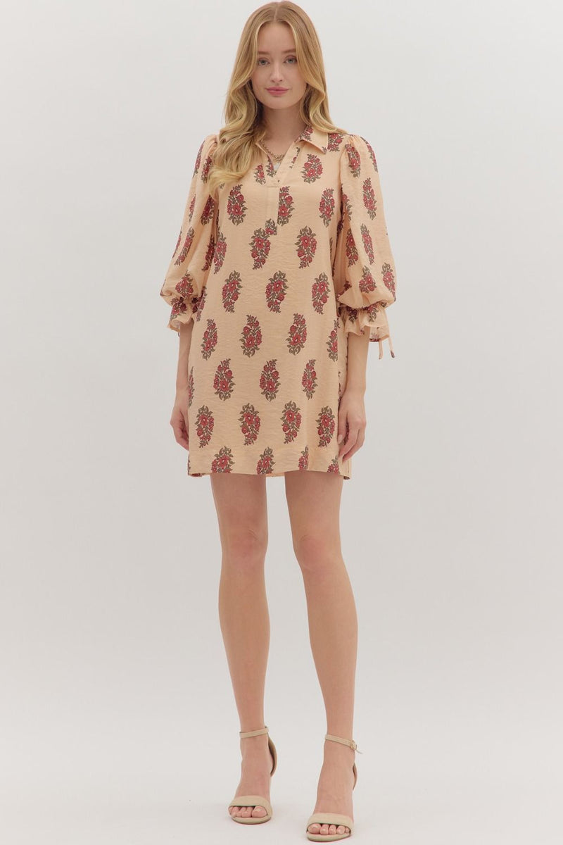 Floral Back Waist Tie Mini Dress