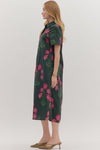 Button Front Floral Midi