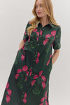 Button Front Floral Midi