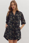 Fall Floral Button Front Denim Dress