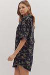 Fall Floral Button Front Denim Dress