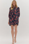 Navy Floral Button Front Dress