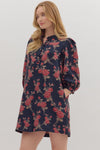 Navy Floral Button Front Dress
