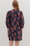 Navy Floral Button Front Dress