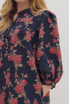 Navy Floral Button Front Dress