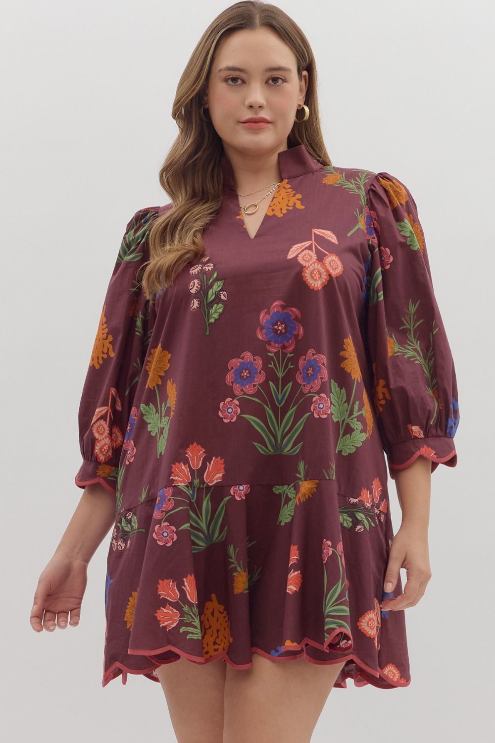 Plum w/ Bright Floral Mini Dress