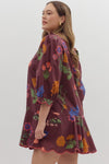 Plum w/ Bright Floral Mini Dress