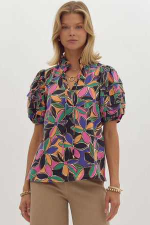 Bright Fall Floral Blouse