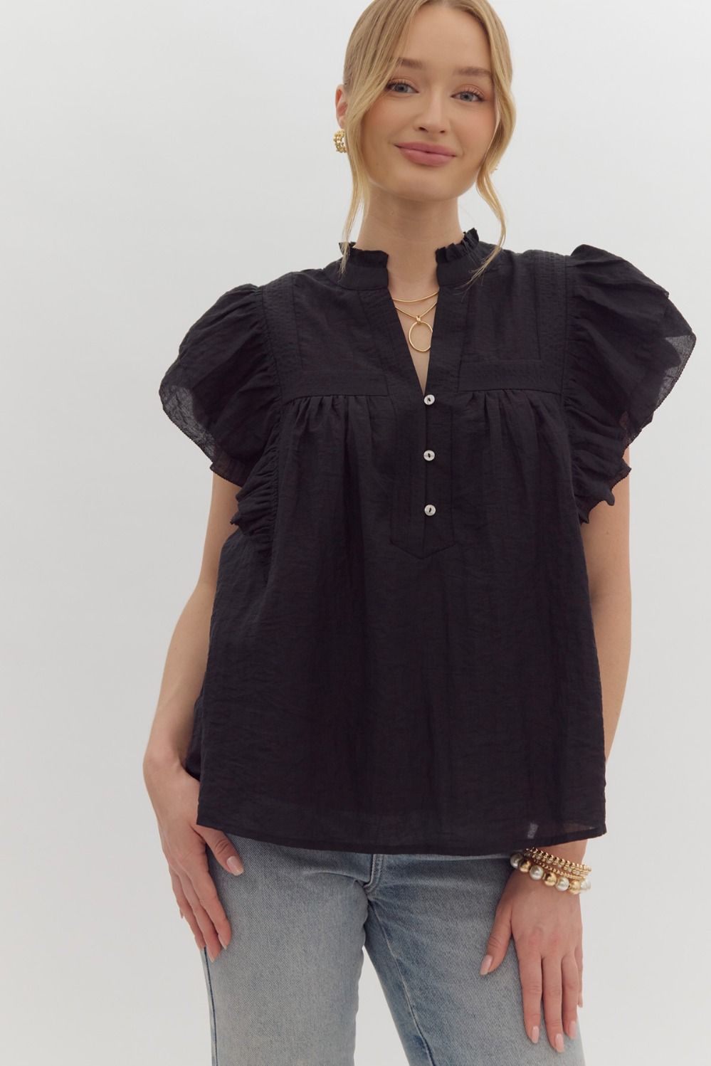 Jessie flutter sleeve with button detail top