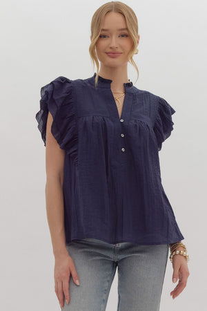 Jessie flutter sleeve with button detail top