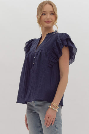 Jessie flutter sleeve with button detail top