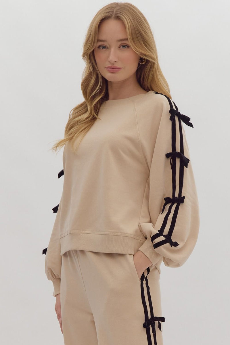 Bow sleeve detail pullover