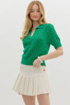 Short Sleeve Cable Knit Sweater