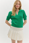 Short Sleeve Cable Knit Sweater