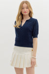 Short Sleeve Cable Knit Sweater