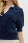 Short Sleeve Cable Knit Sweater