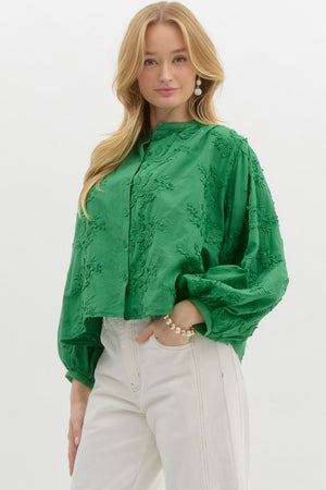 Oversized Dolman Blouse with Floral Applique