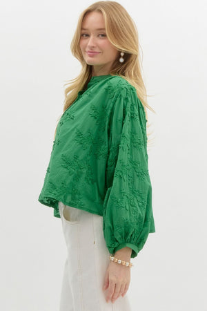 Oversized Dolman Blouse with Floral Applique