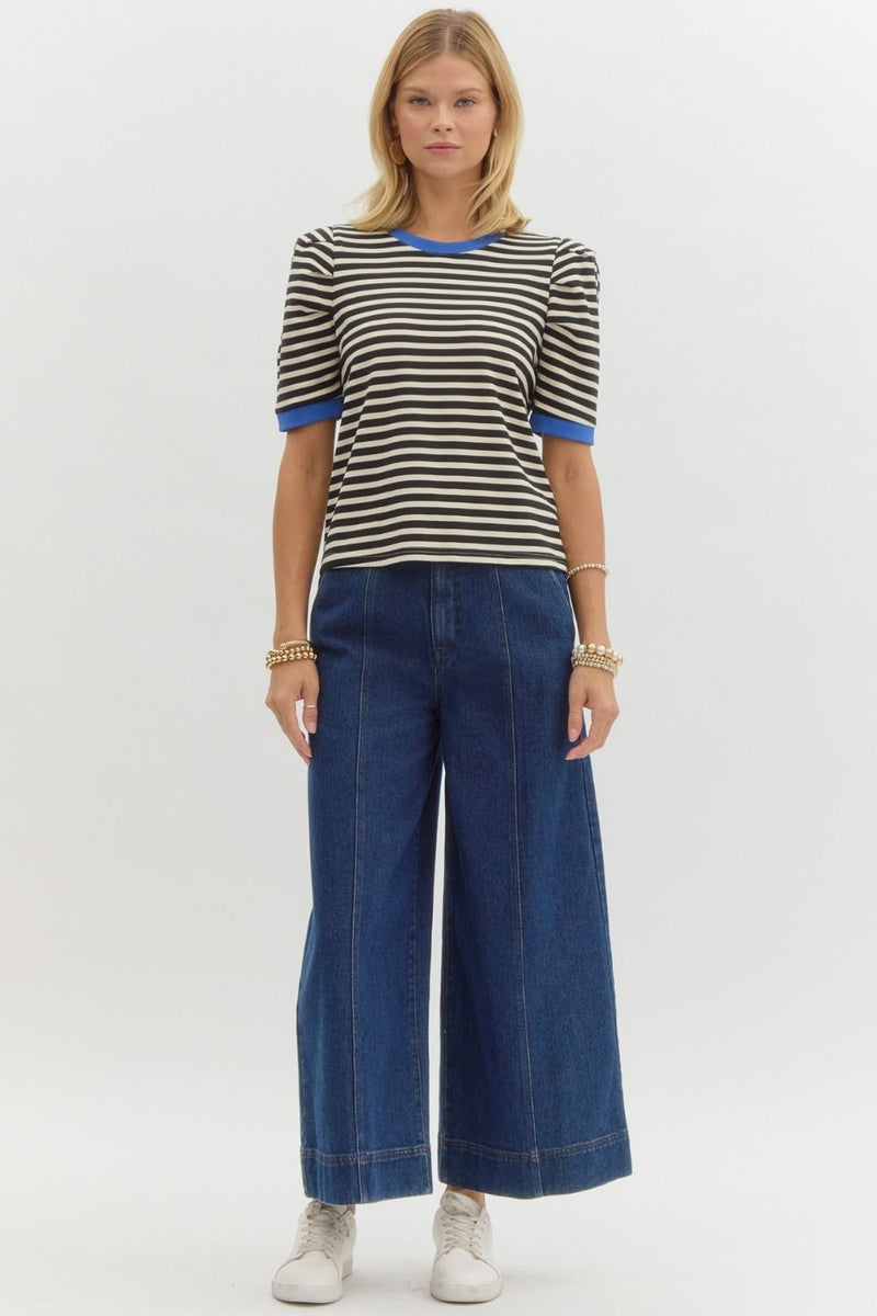 Stripe top w/ colorblock band detail