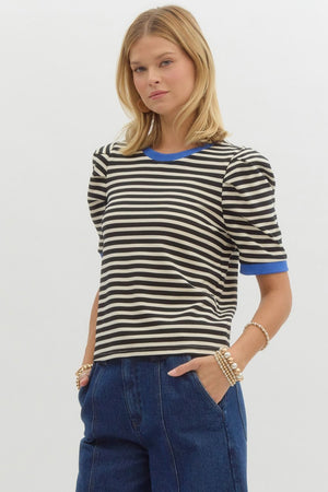 Gina Stripe Top w/ contrast sleeve