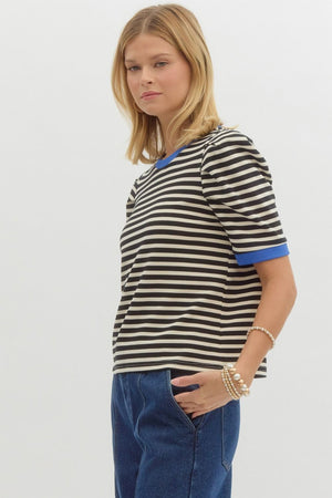 Gina Stripe Top w/ contrast sleeve