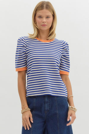 Gina Stripe Top w/ contrast sleeve