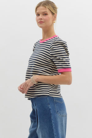 Gina Stripe Top w/ contrast sleeve