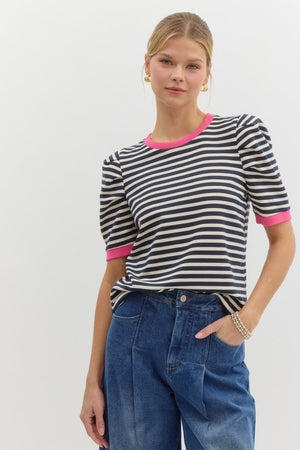 Gina Stripe Top w/ contrast sleeve